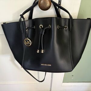 Michael Kors Black Leather Tote with Gold Accents